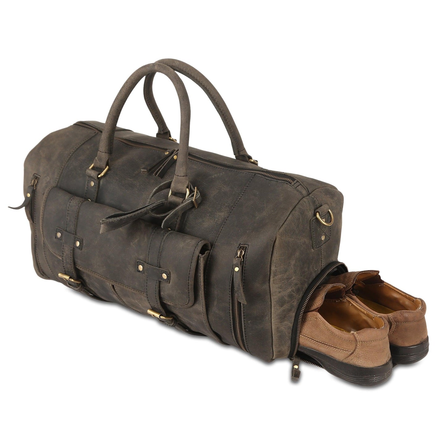 Leather 24-Inch Duffel Bag with Shoe Compartment – Durable and stylish travel, sports, and overnight bag, available at The Snazzy Accountant