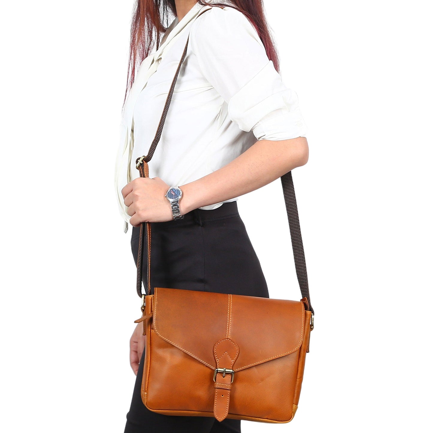 Vintage Genuine Leather Crossbody 10-Inch Purse – Elegant tote and satchel for women, ideal for travel and everyday use, available at The Snazzy Accountant.