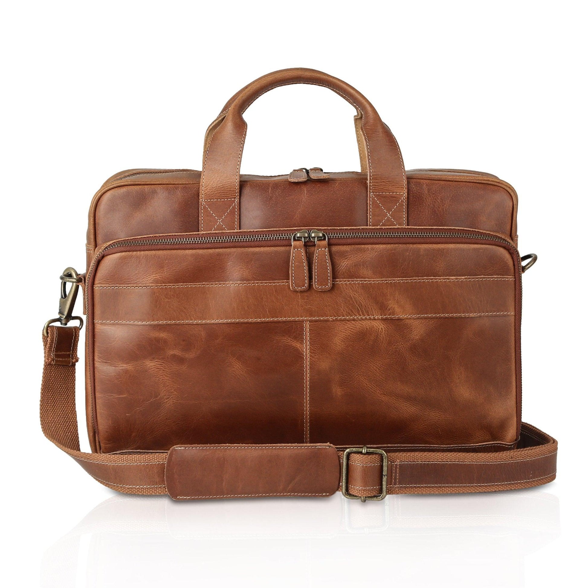 18-Inch Leather Briefcase – distressed tax Laptop Messenger Bag for Men & Women, perfect for office, school, and college use with a classic satchel design.