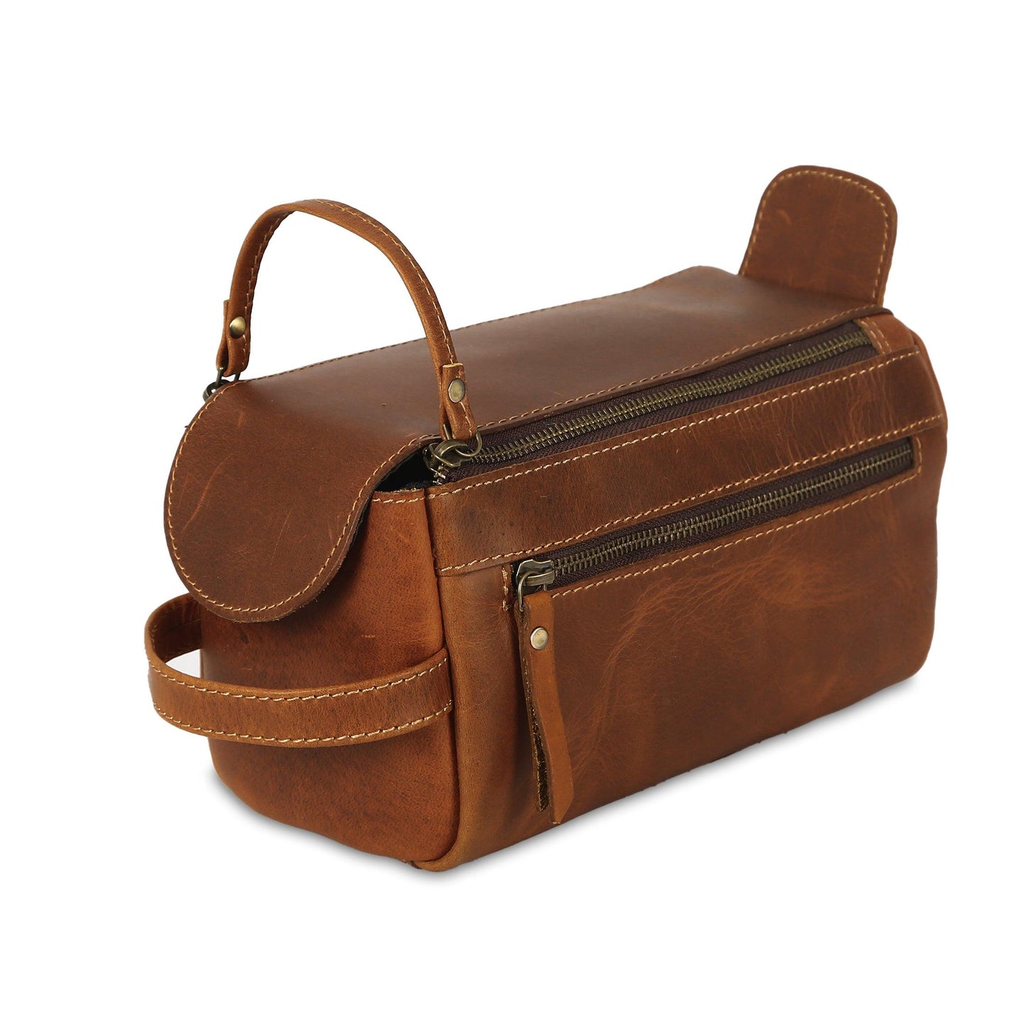 Genuine Buffalo Leather Travel Toiletry Bag –  Compartments for Men & Women