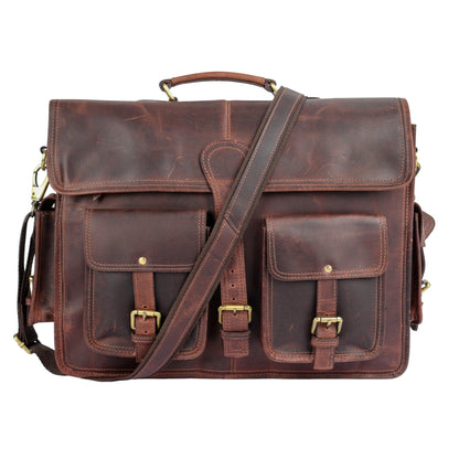 18" Genuine Buffalo Leather Briefcase – Handmade Laptop Bag | Satchel