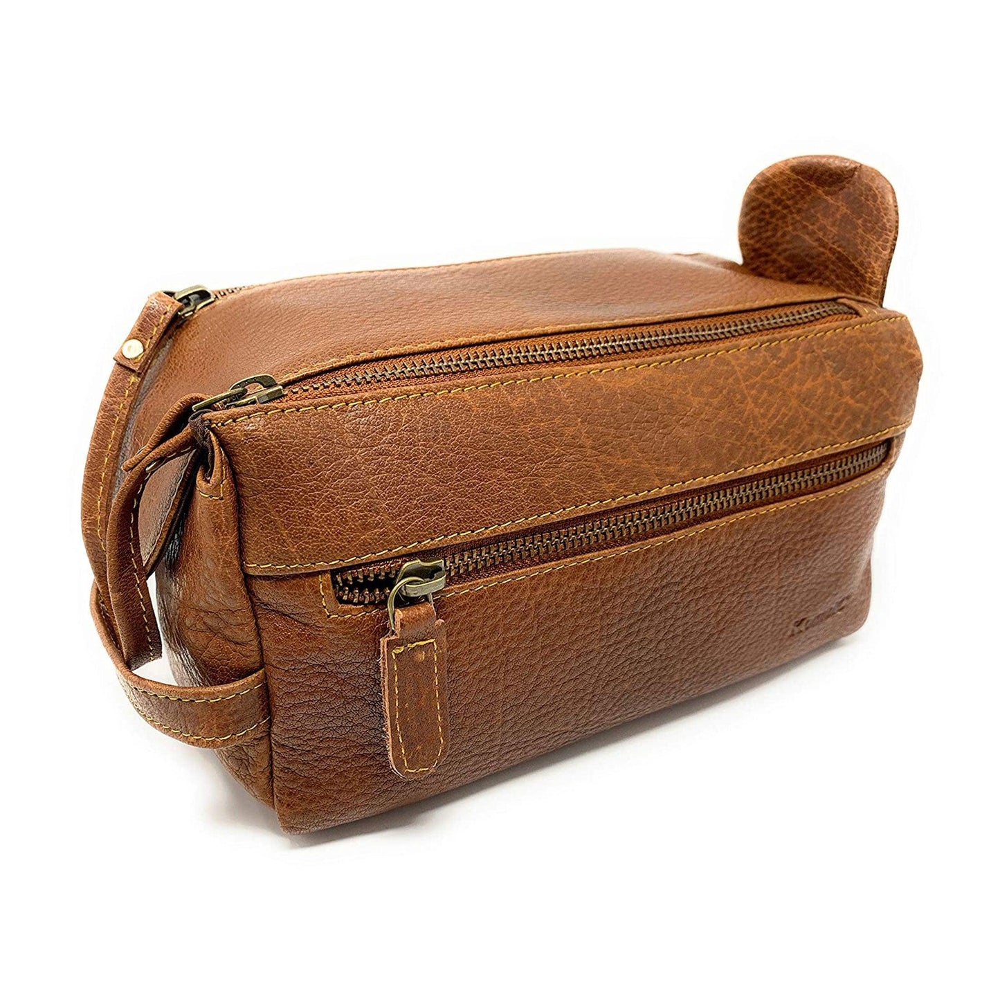 Genuine Buffalo Leather Travel Toiletry Bag –  Compartments for Men & Women