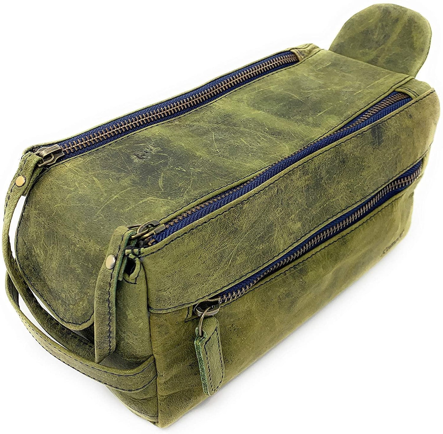 Genuine Buffalo Leather Travel Toiletry Bag –  Compartments for Men & Women