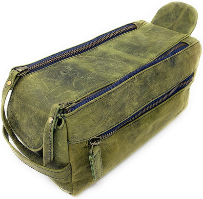 Genuine Buffalo Leather Travel Toiletry Bag –  Compartments for Men & Women
