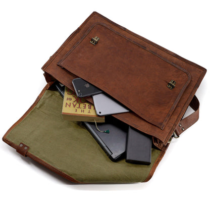 18" Vintage Handmade Leather Messenger Bag – Laptop Briefcase & Satchel