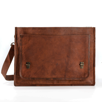 18" Vintage Handmade Leather Messenger Bag – Laptop Briefcase & Satchel
