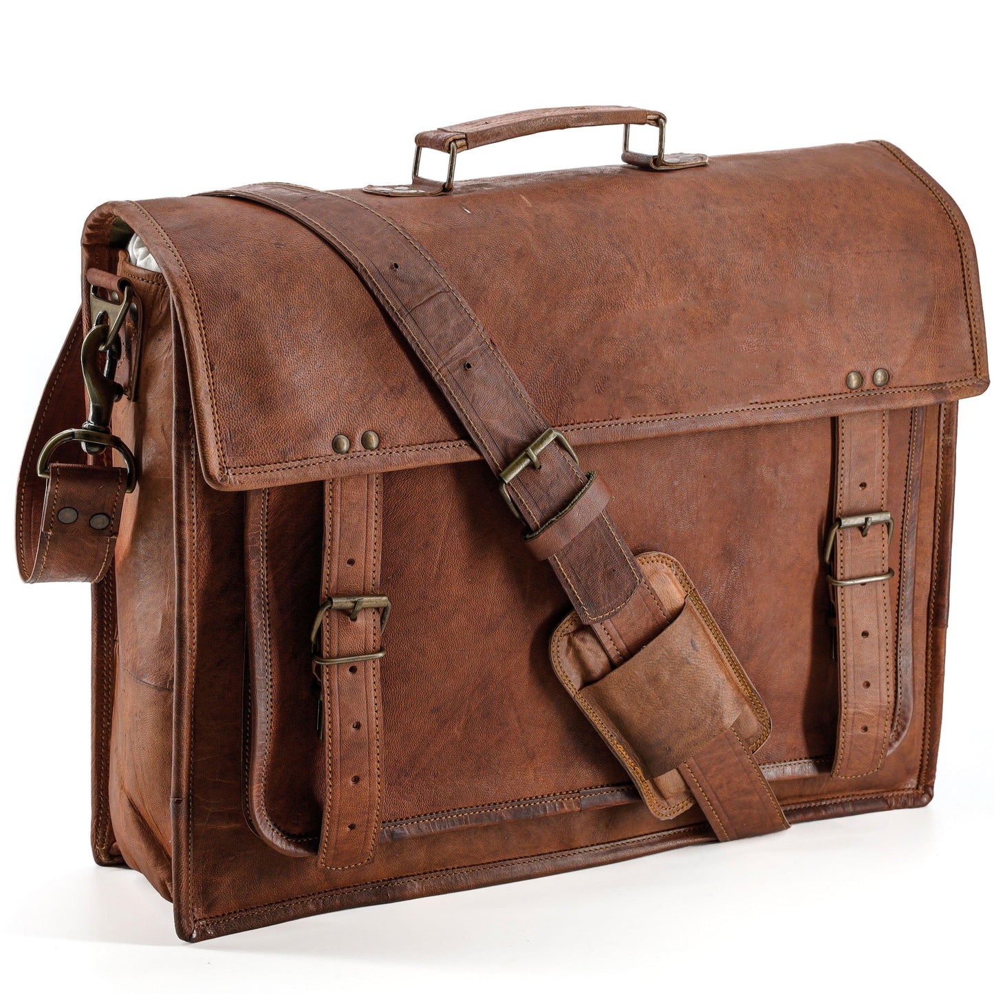 18" Vintage Handmade Leather Messenger Bag – Laptop Briefcase & Satchel