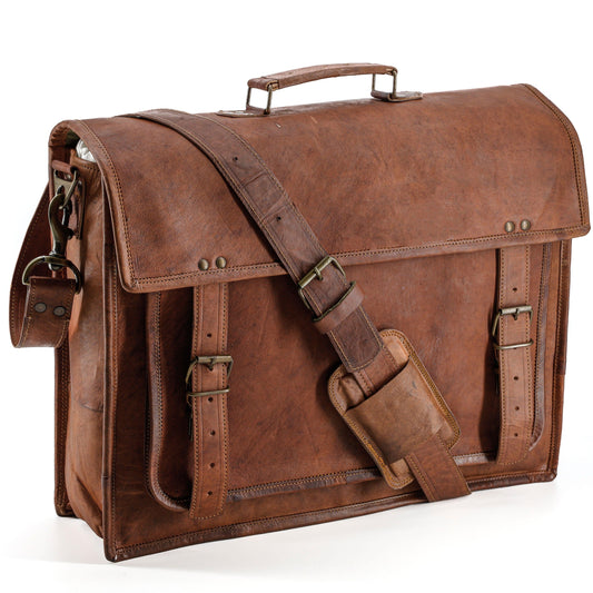 18" Vintage Handmade Leather Messenger Bag – Laptop Briefcase & Satchel