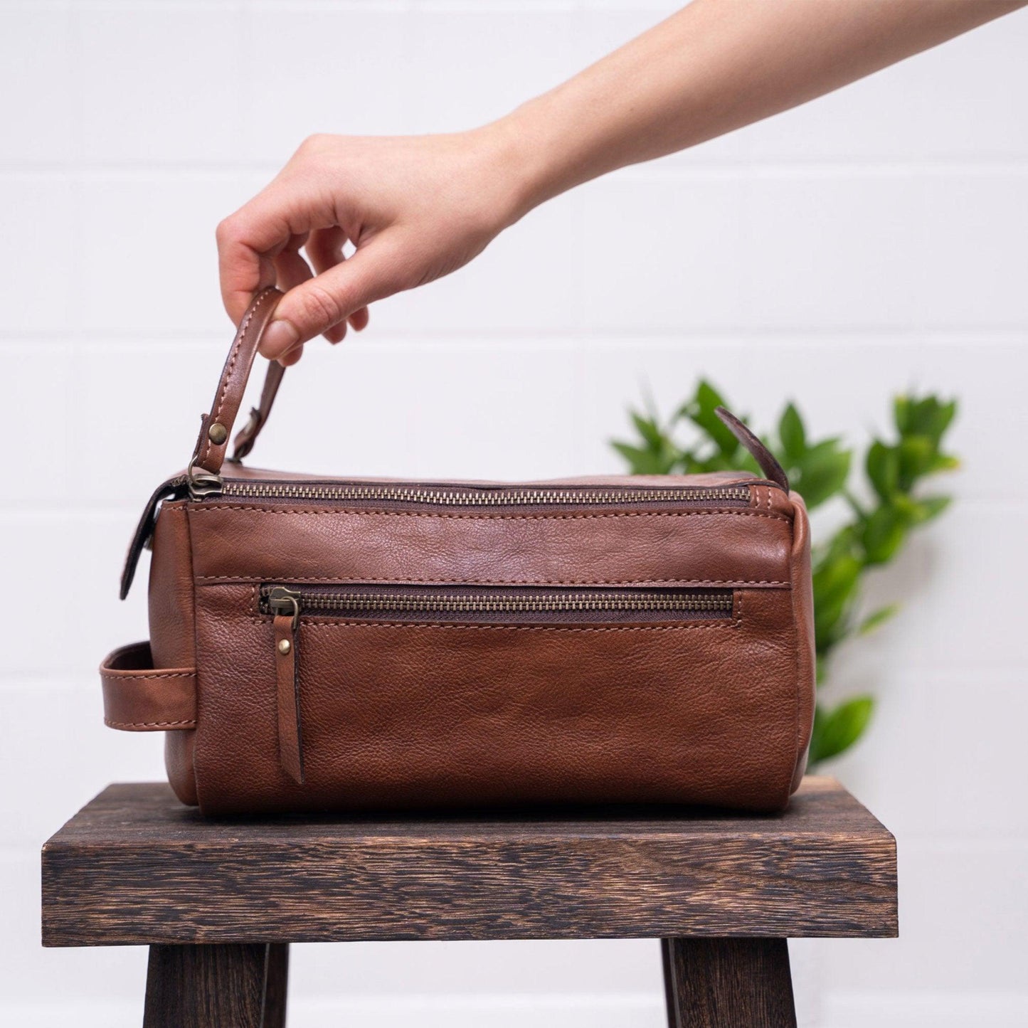 Genuine Buffalo Leather Travel Toiletry Bag –  Compartments for Men & Women
