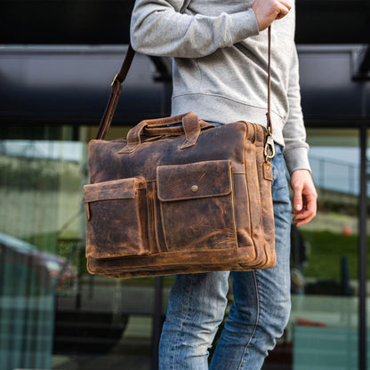 18" Leather Briefcase Laptop Messenger Bag – Premium Office & School Bag