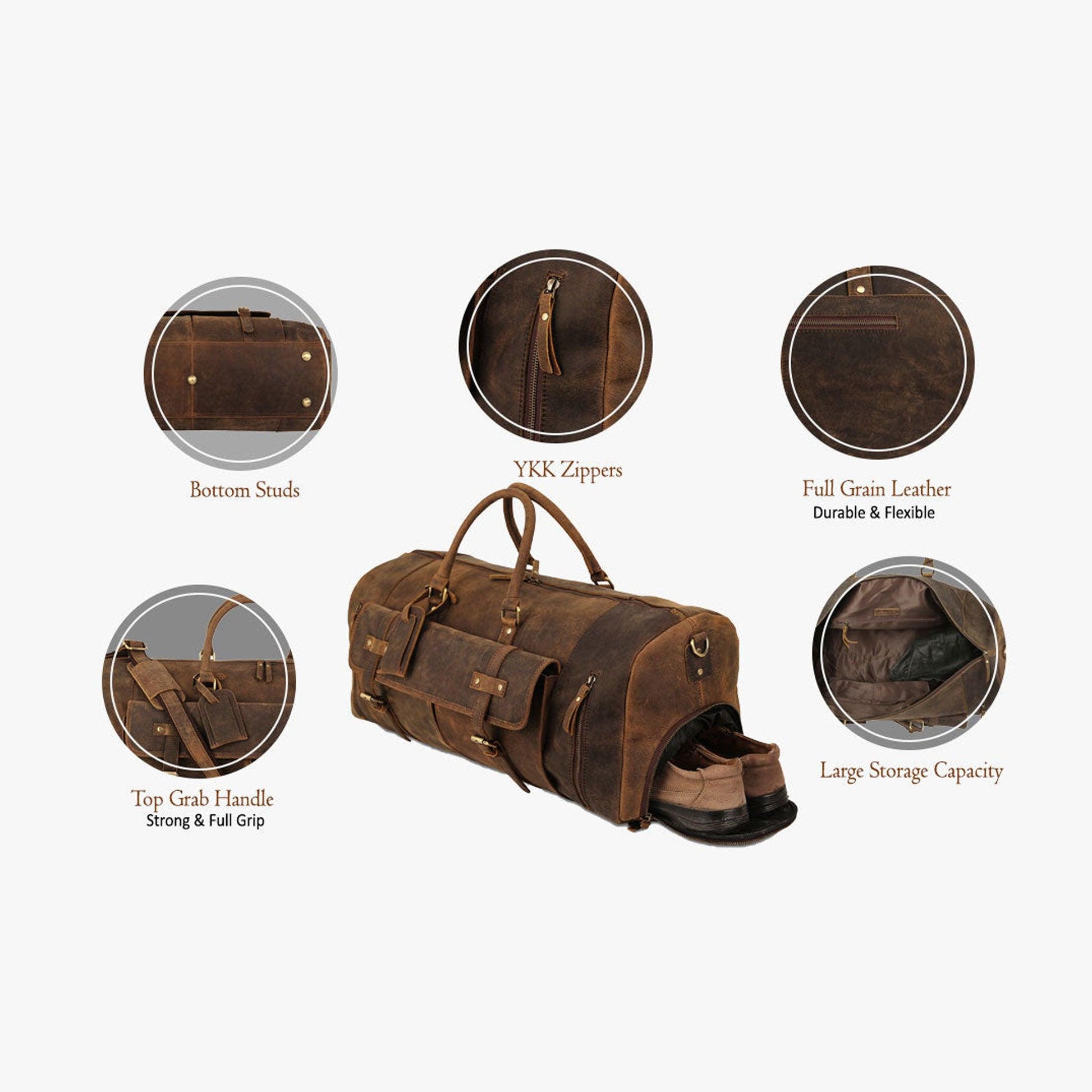 Leather 24-Inch Duffel Bag with Shoe Compartment – Durable and stylish travel, sports, and overnight bag, available at The Snazzy Accountant